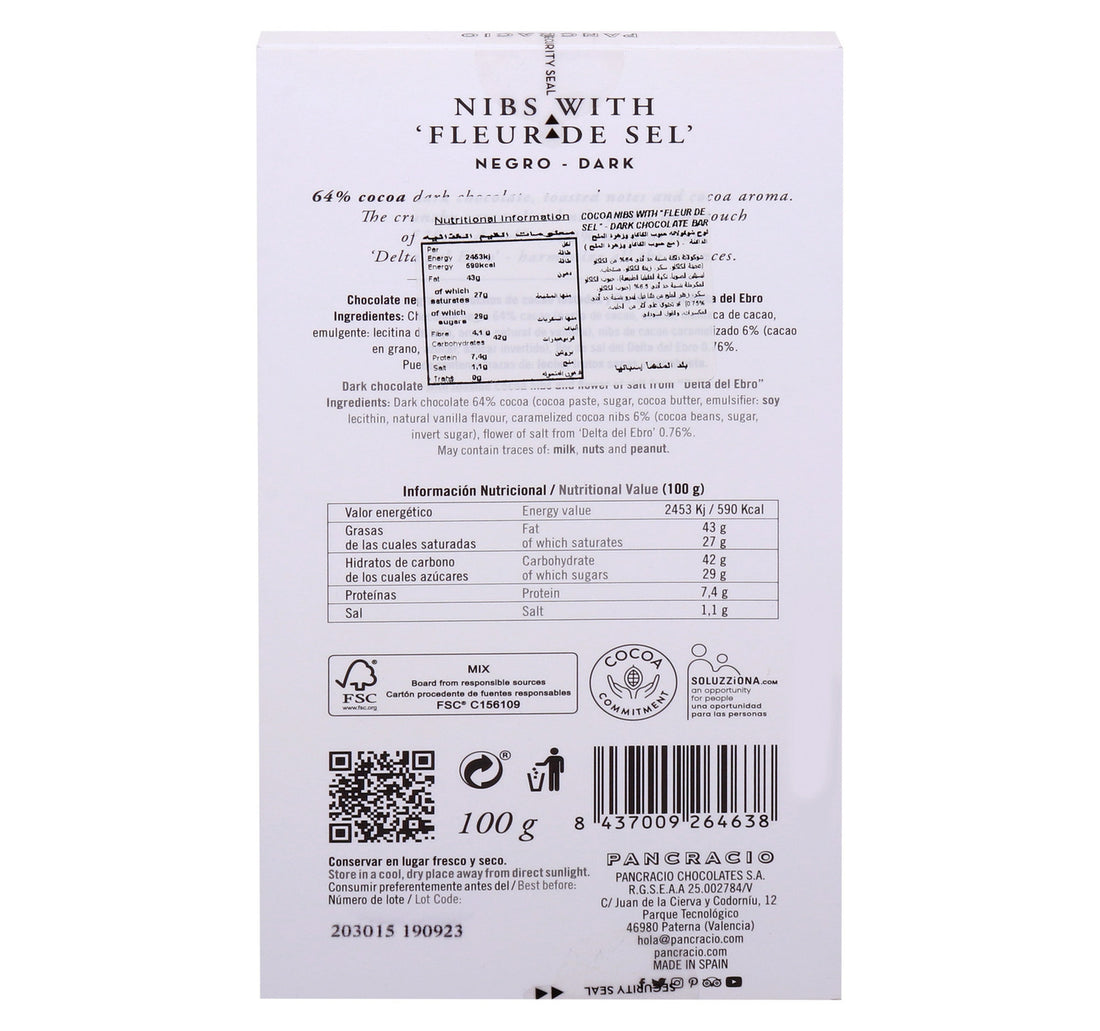 Pancracio Nibs with Fleur de Sel Dark Chocolate 100 g