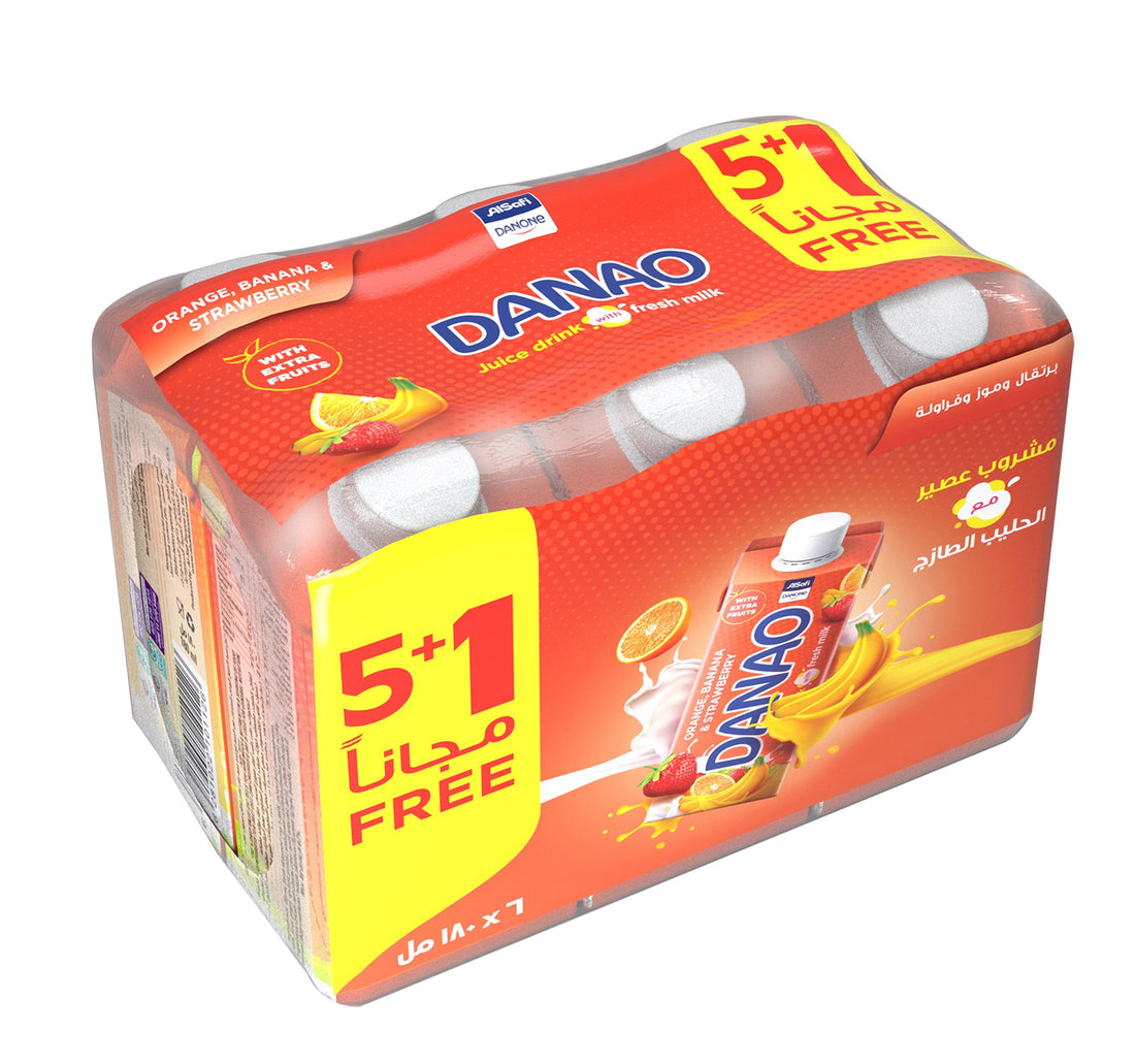Danao No Added Sugar Orange Banana & Strawberry Juice Drink With Milk 180 ml 5+1