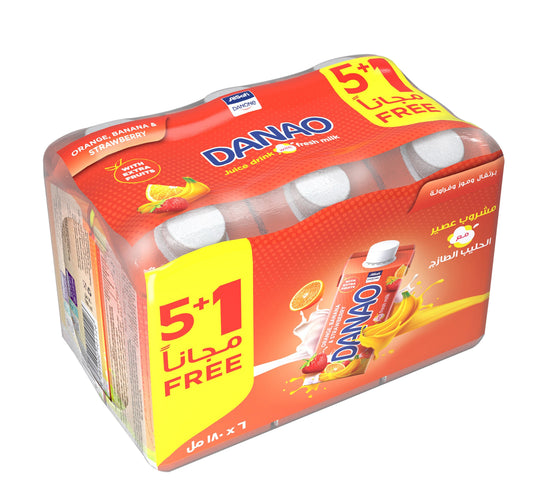 Danao No Added Sugar Orange Banana & Strawberry Juice Drink With Milk 180 ml 5+1