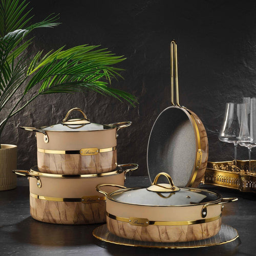 Brioni Non-Stick Aluminium Cookware Set with Granite Coating, 7 pcs, Cream, S101