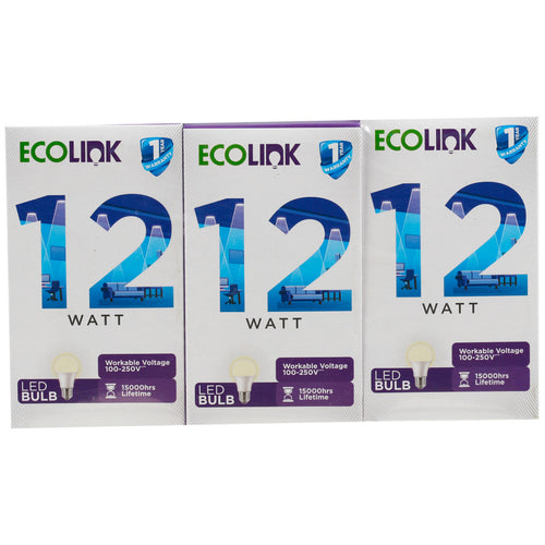 Ecolink 12W LED Bulb, 3 pcs, E27