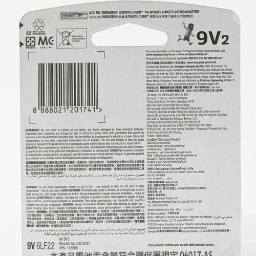 Energizer Max 9V Battery 2pcs