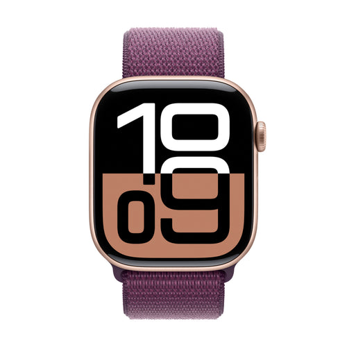 Apple Watch Series 10 GPS, 46 mm Rose Gold Aluminium Case with Plum Sport Loop, MWWV3QA/A