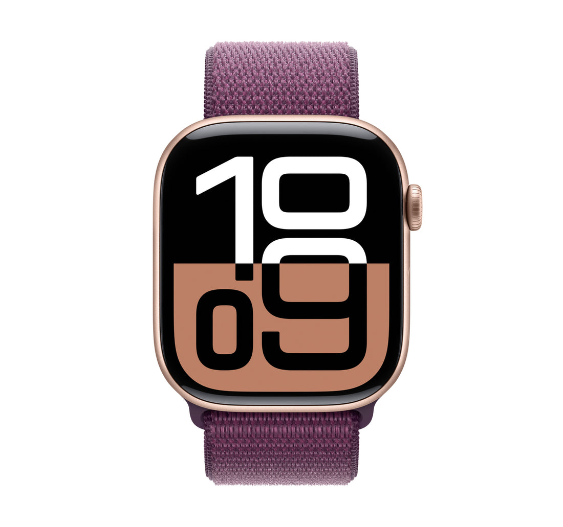 Apple Watch Series 10 GPS, 46 mm Rose Gold Aluminium Case with Plum Sport Loop, MWWV3QA/A