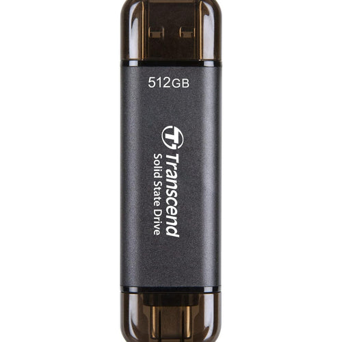 قرص تخزين خارجي SSD من Transcend Type-C/A، سعة 512 جيجابايت، أسود، GESD310C