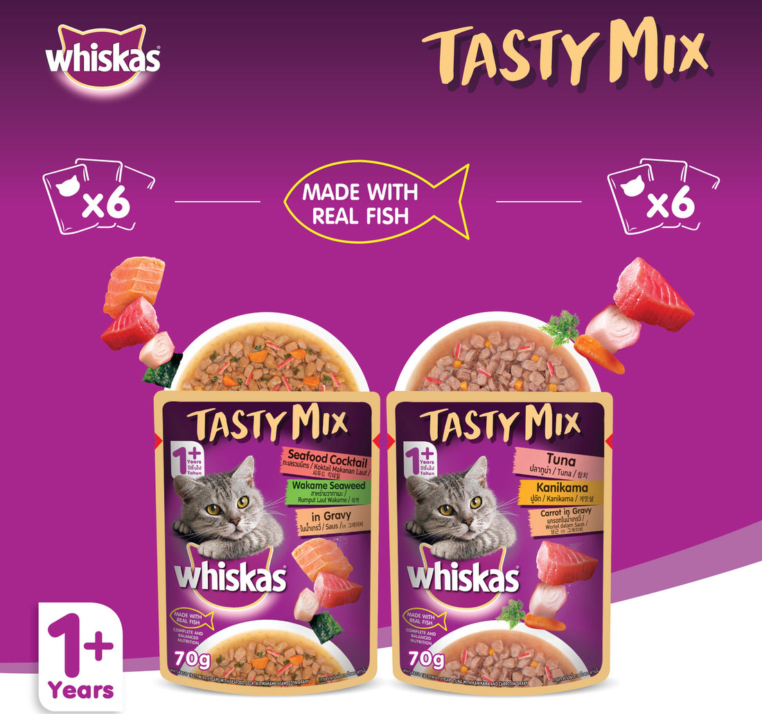 Whiskas Tasty Mix of the Sea Collection in Gravy Wet Cat Food for 1+ Years Adult 12 x 70 g
