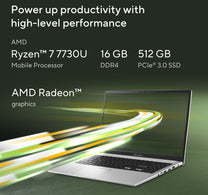 Asus Vivobook 15 Laptop, 15.6" FHD 60 Hz Display, AMD Ryzen 7-7730U Processor, 16 GB RAM, 512 GB SSD, Windows 11 Home, Blue, M1502YA-NJ116W