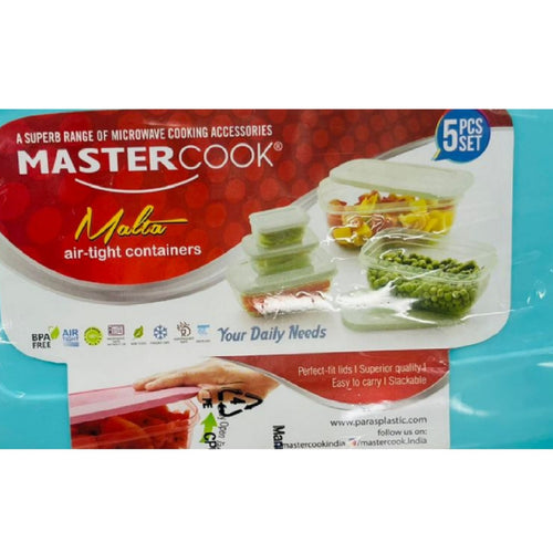 Master Cook Malta Rectangle Food Container Set, Small, Assorted, 5 pcs