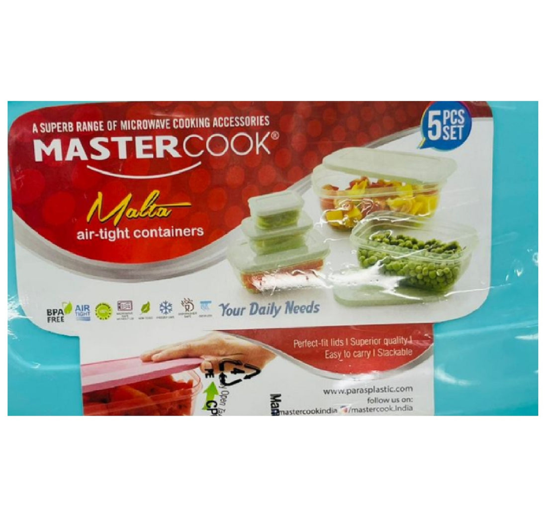 Master Cook Malta Rectangle Food Container Set, Small, Assorted, 5 pcs