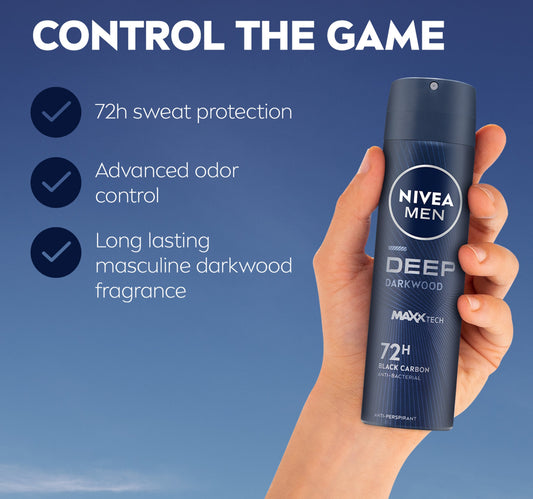 Nivea Men Deep MaxxTech Darkwood Spray with Black Carbon 72H Odor & Sweat Protection 200 ml