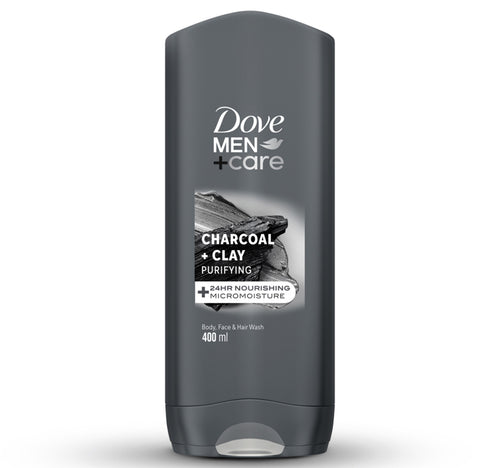 Dove Men+Care Purifying Cleanser Charcoal + Clay 3in1 For Clean Face Body and Hair with 24H Nourishing Micromoisture Technology 400 ml