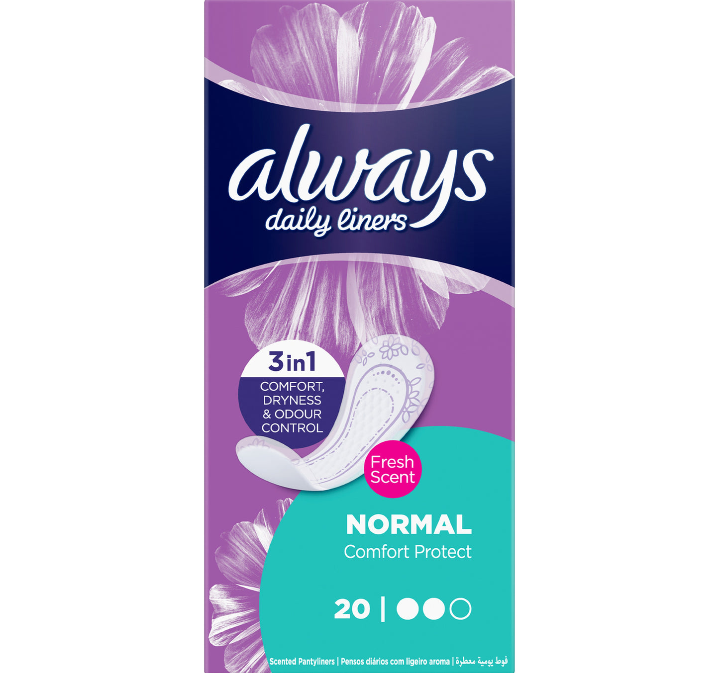 فوط صحية يومية من أولويز، مريحة، حماية، برائحة منعشة، عادية، 20 قطعة