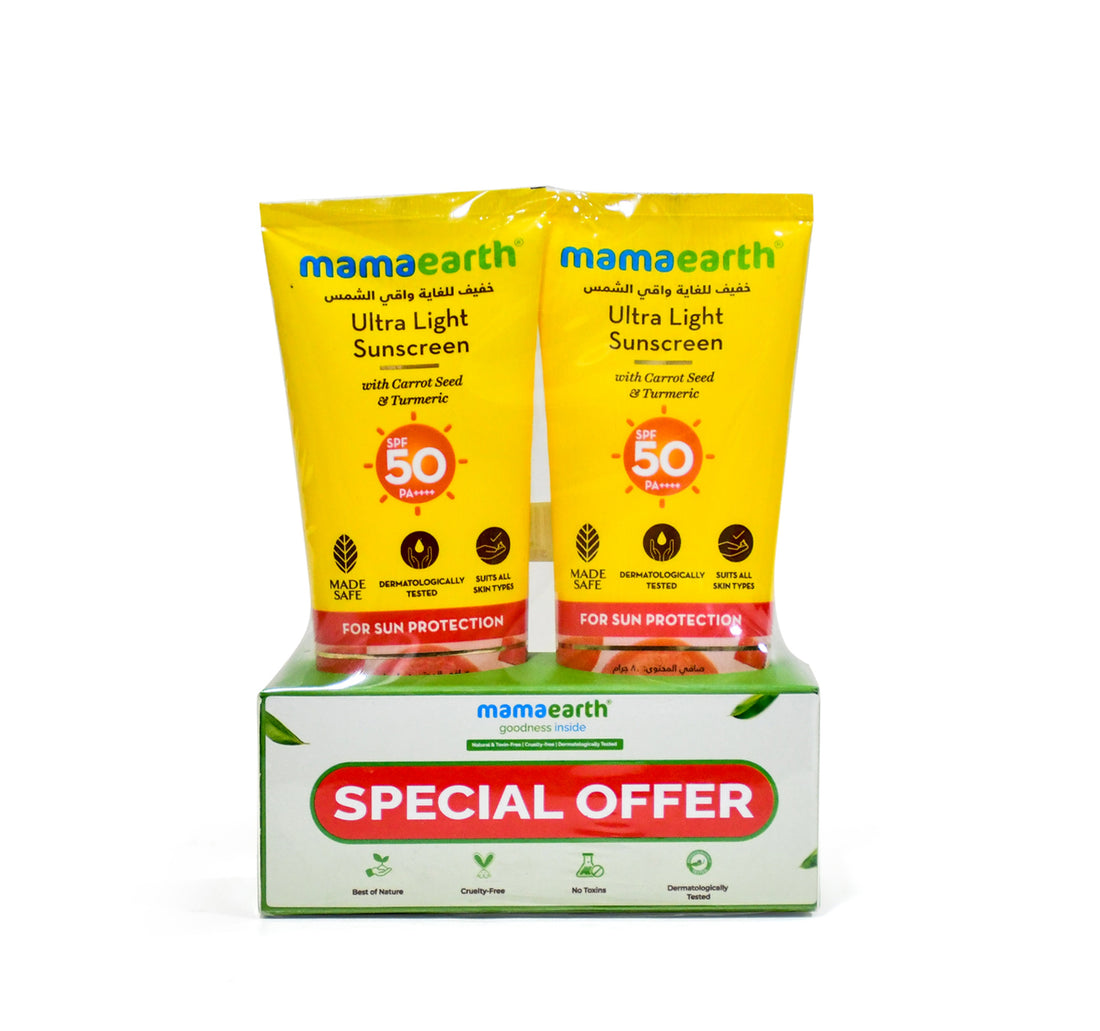 Mama Earth Ultra Light Sunscreen with Carrot Seed & Turmeric SPF 50 Value Pack 2 x 80 g