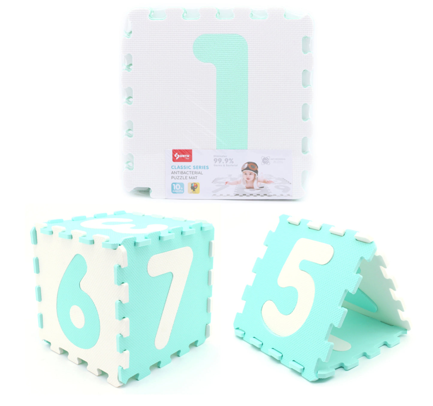 Sunta Puzzle Mat, Pack of 9, White/Green, 1001/9B3(AB)WH/GR