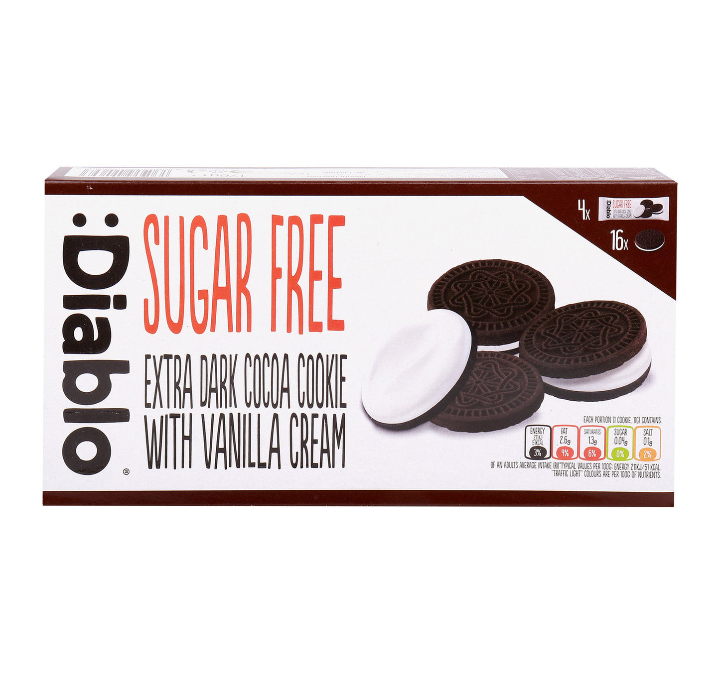 Diablo Extra Dark Cocoa Cookie With Vanilla Cream Sugar Free 176 g