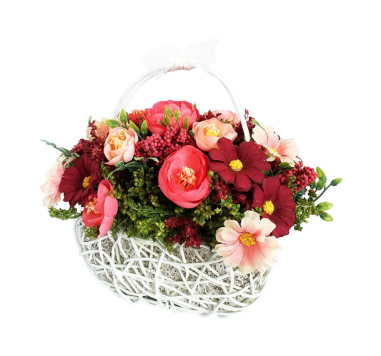 Maple Leaf Artificial Decor Dried Flower, Alstroemeria And Ranunculus in Handle basket E044 20x13x23cm Assorted Designs