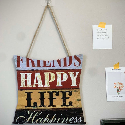 Maple Leaf Friends Happy Life Happiness Sign Wooden Pallet Wall Art Hanging Board, 30 x 28 cm, 20YX082