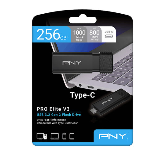 محرك أقراص فلاش PNY PRO Elite V3 Type-C USB 3.2 Gen 2، سعة 256 جيجابايت، P-FD256PROV3C-GE