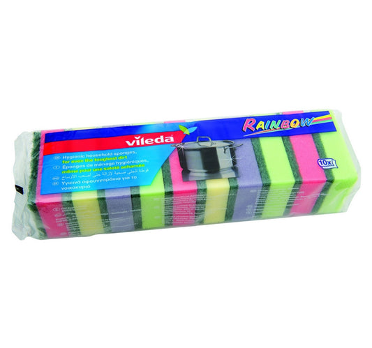 Vileda Rainbow Dish Washing Medium Foam Sponge Scourer 10pcs