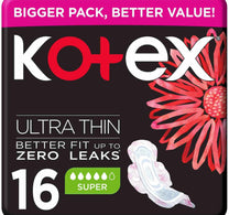 فوط صحية كوتكس الطبيعية فائقة النحافة، مصنوعة من القطن بنسبة 100%، بأجنحة، مقاس كبير، 16 قطعة