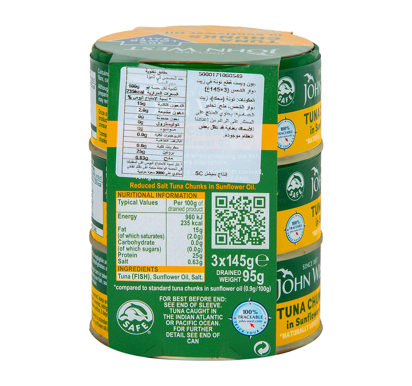 John West Tuna Chunks in Sunflower Oil 3 x 145 g