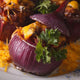 Baked Red Onion Stuffed with Meat and Cheese