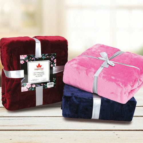 Maple Leaf Flannel Blanket Solid 220x240cm 1pc Assorted Colors & Designs