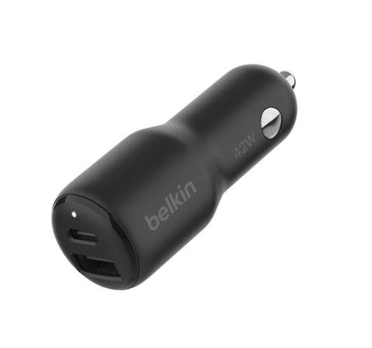 Belkin BoostCharge Dual Port Car Charger, 30W + 12W, Black, CCB005BT