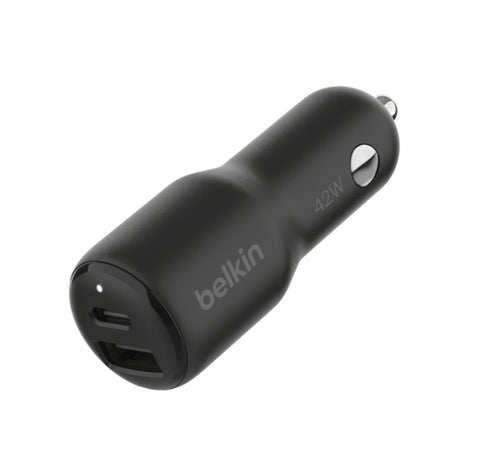 Belkin BoostCharge Dual Port Car Charger, 30W + 12W, Black, CCB005BT