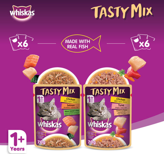 Whiskas Tasty Mix Land & Sea Collection in Gravy Wet Cat Food For 1+ Years Adult 12 x 70 g