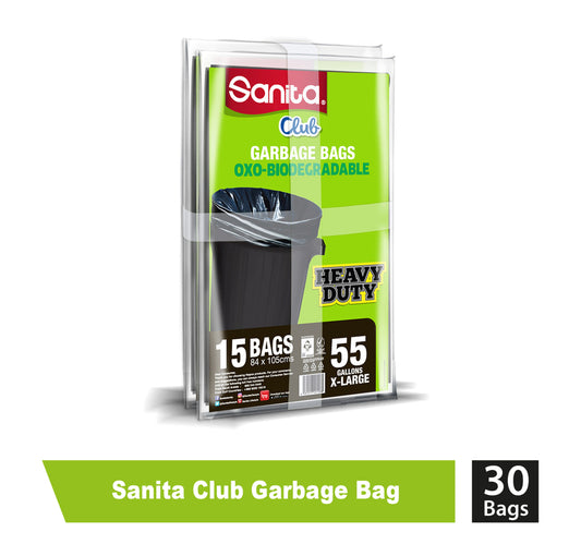 Sanita Club Garbage Bag Heavy Duty X- Large 55 Gallon Size 84 x 105cms 2 x 15 pcs