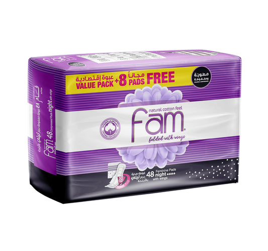 Fam Night Sanitary Pads Folded With Wings 48 pcs