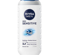 Nivea Men Sensitive Shower Gel 3in1 Body Wash with Bamboo Extract & Masculine Scent 250 ml