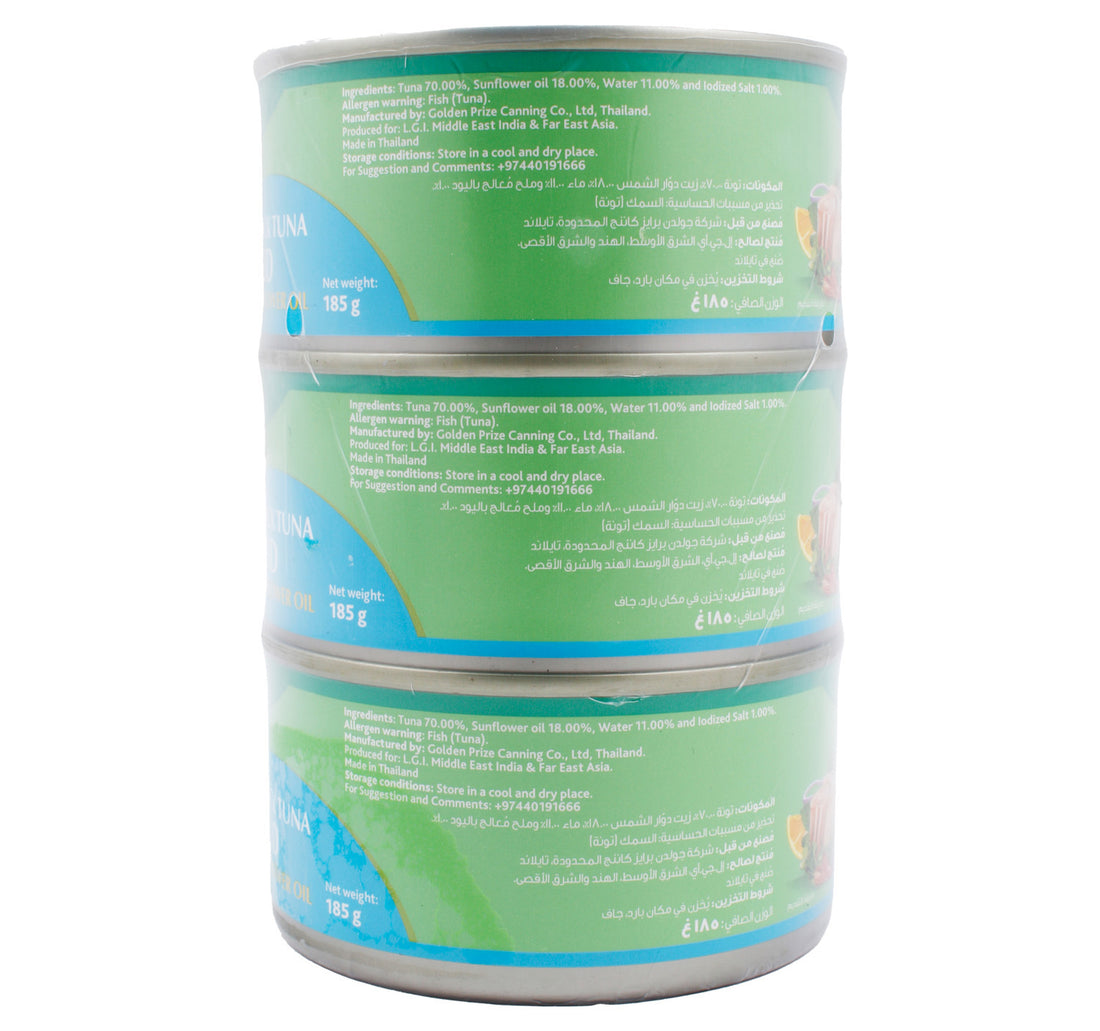Al Balad Skipjack Solid Tuna In Sunflower Oil 3 x 185 g