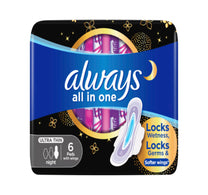 فوط صحية ليلية رفيعة للغاية من ألويز الكل في واحد بأجنحة، 6 قطع