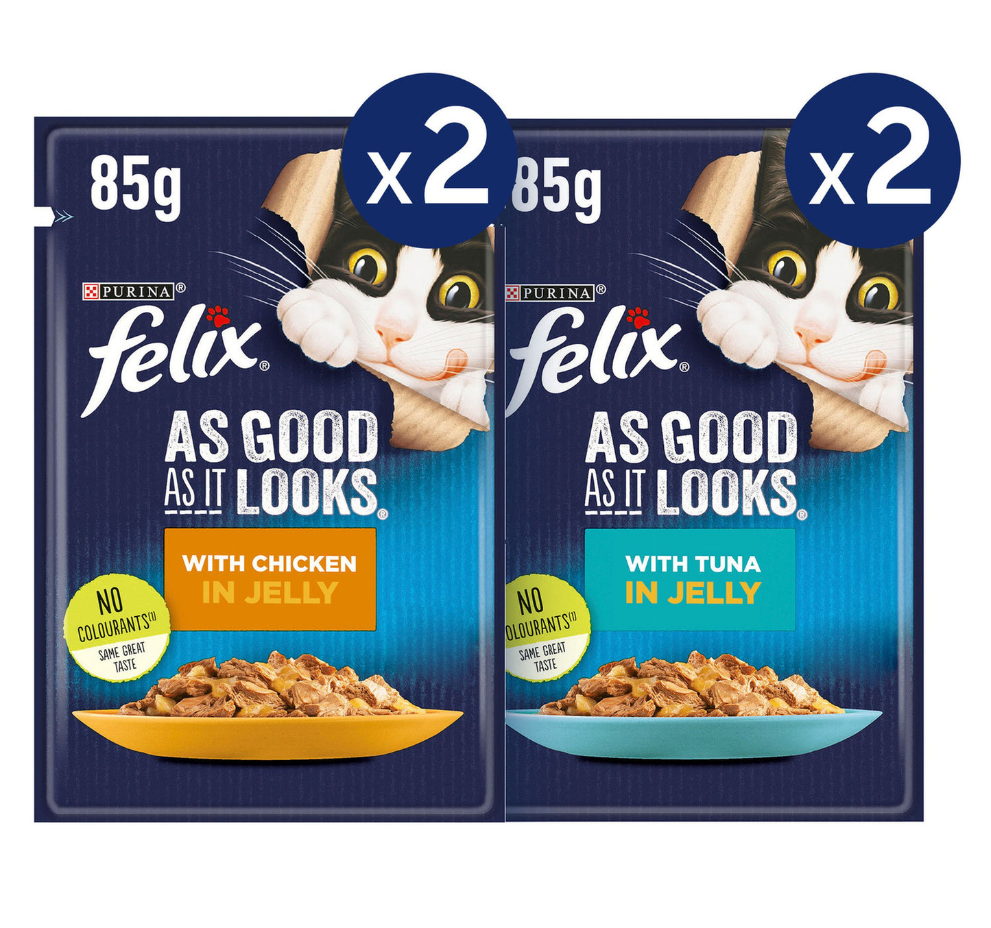 Purina Felix As Good As It Looks Adult Cat Food in Jelly (2 x 85 g Chicken Pouches + 2 x 85 g Tuna Pouches)