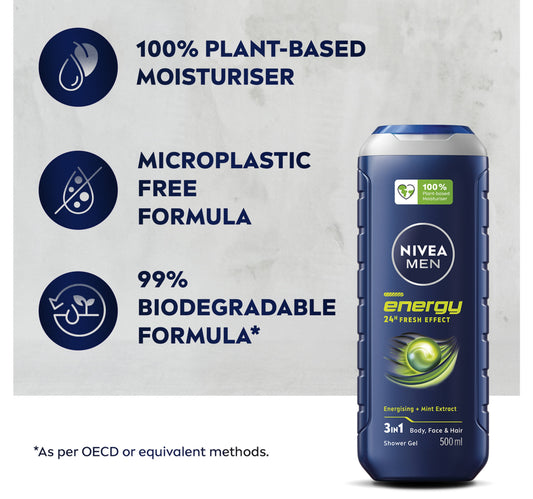 Nivea Men Energy Shower Gel 3in1 Body Wash 500 ml