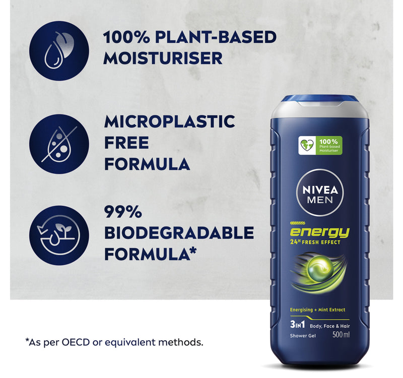 Nivea Men Energy Shower Gel 3in1 Body Wash 500 ml