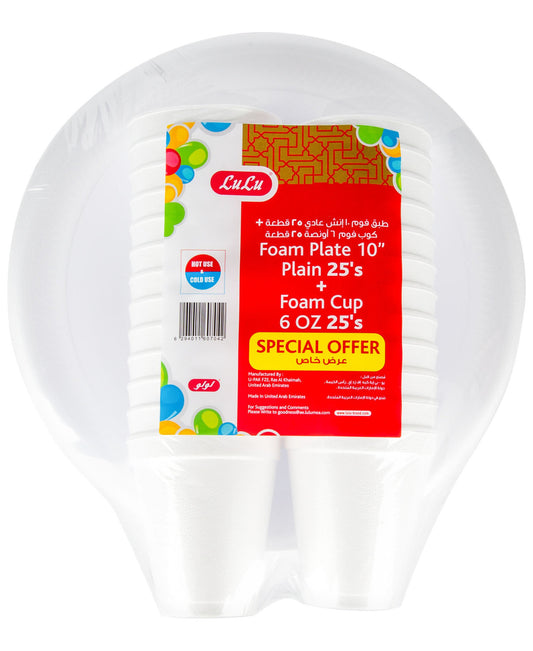LuLu Foam Plate 10inch Plain 25 pcs + Offer