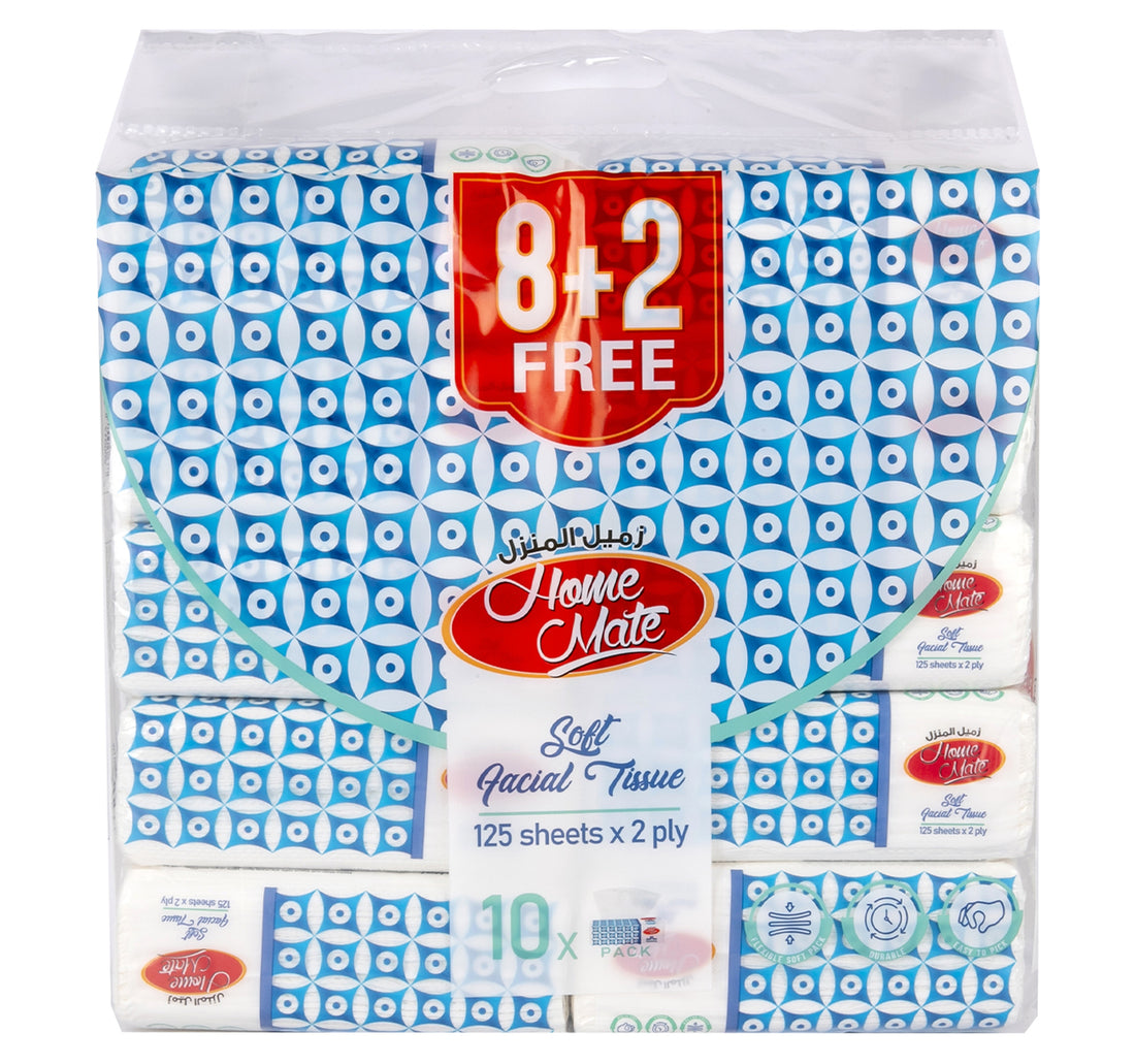Home Mate Soft Facial Tissue 2ply Value Pack 10 x 125 Sheets