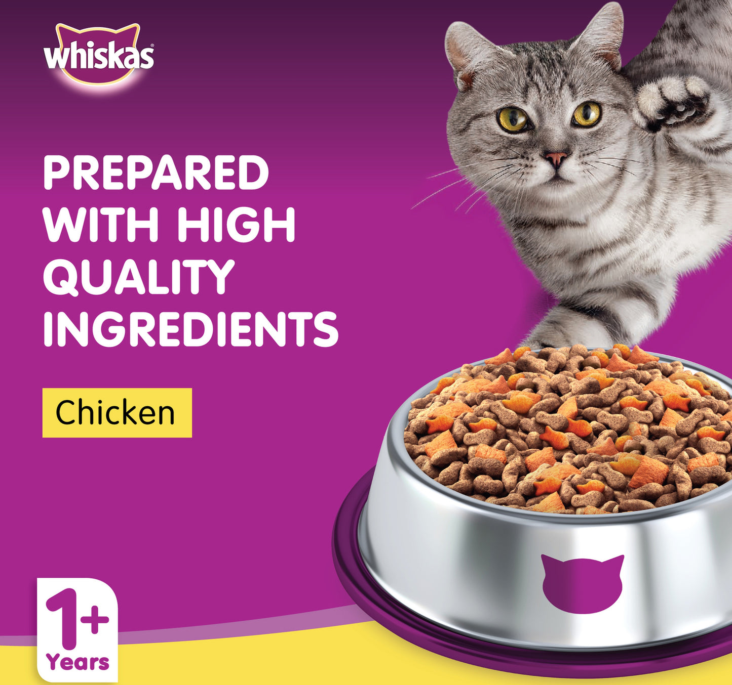 Whiskas Chicken Dry Cat Food for Adult Cats 1+ Years 480 g
