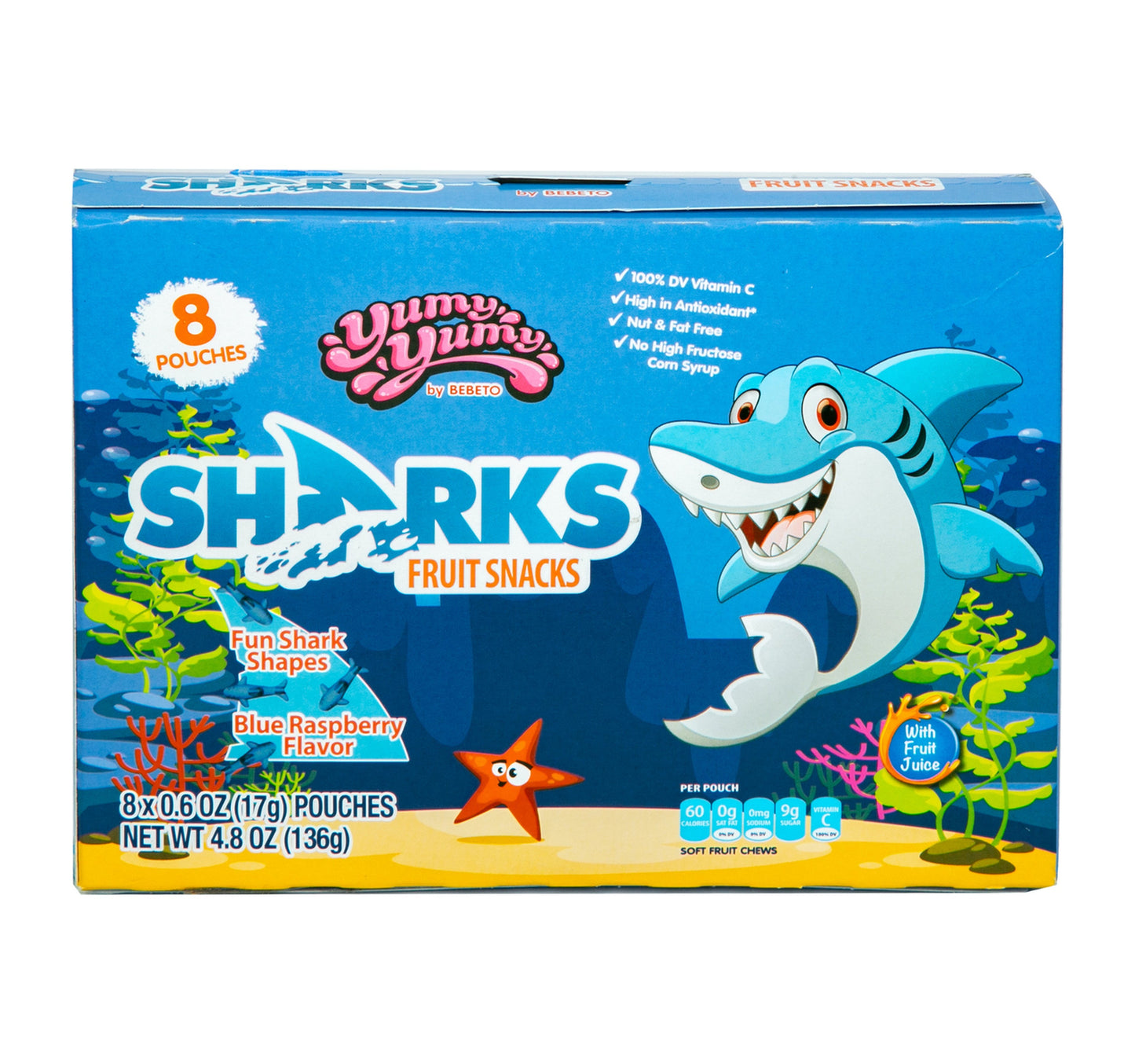 Yummy Yummy Sharks Blue Raspberry Flavor Fruit Snacks 136 g