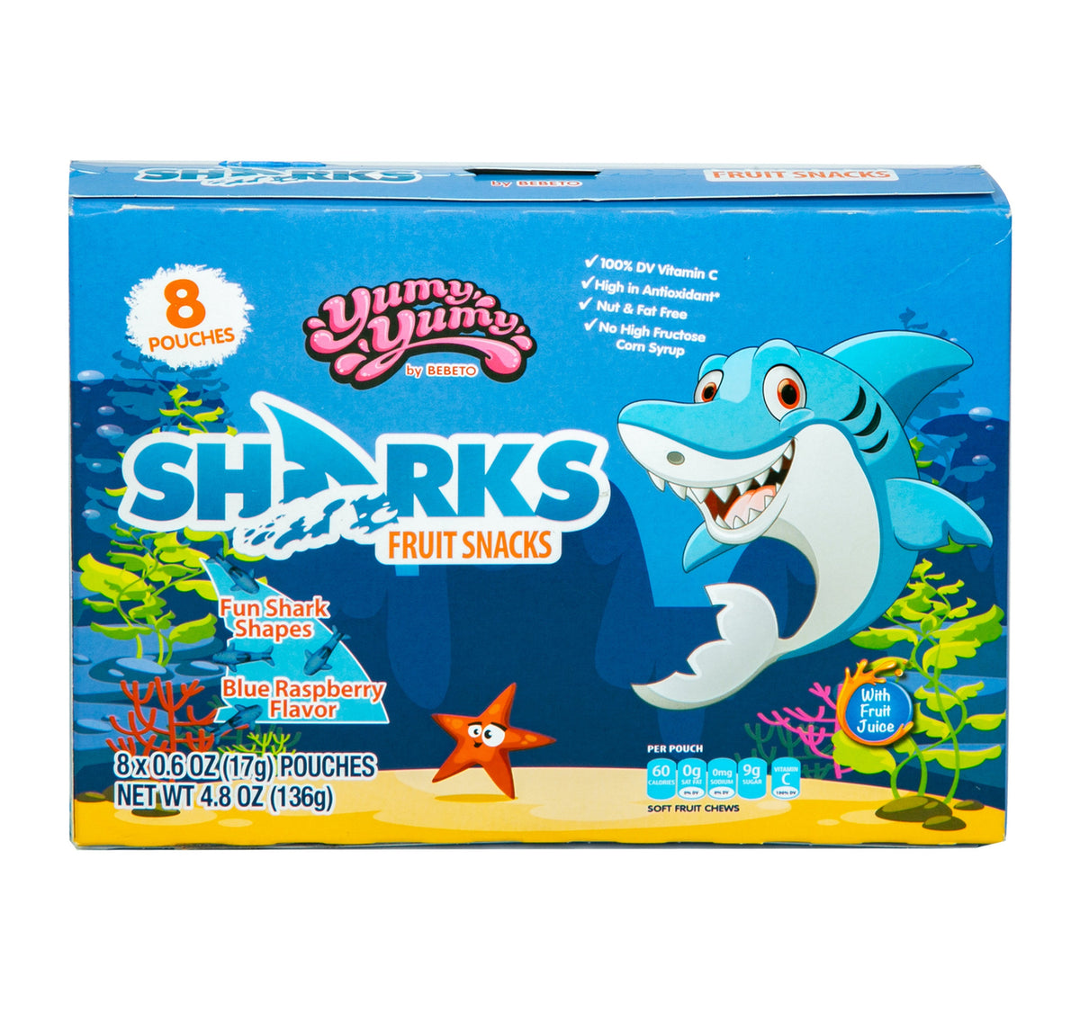 Yummy Yummy Sharks Blue Raspberry Flavor Fruit Snacks 136 g – Shefs