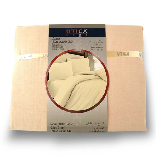 Utica Home Flat Sheet Queen 3pc 240x260cm Cream Color