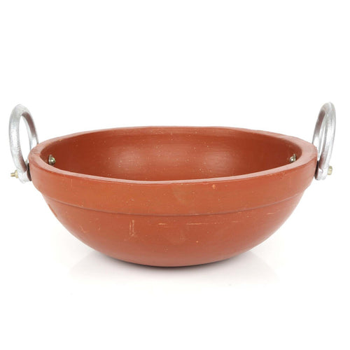 Chefline Earthenware Clay Kadai With Aluminium Handle - 10 IND