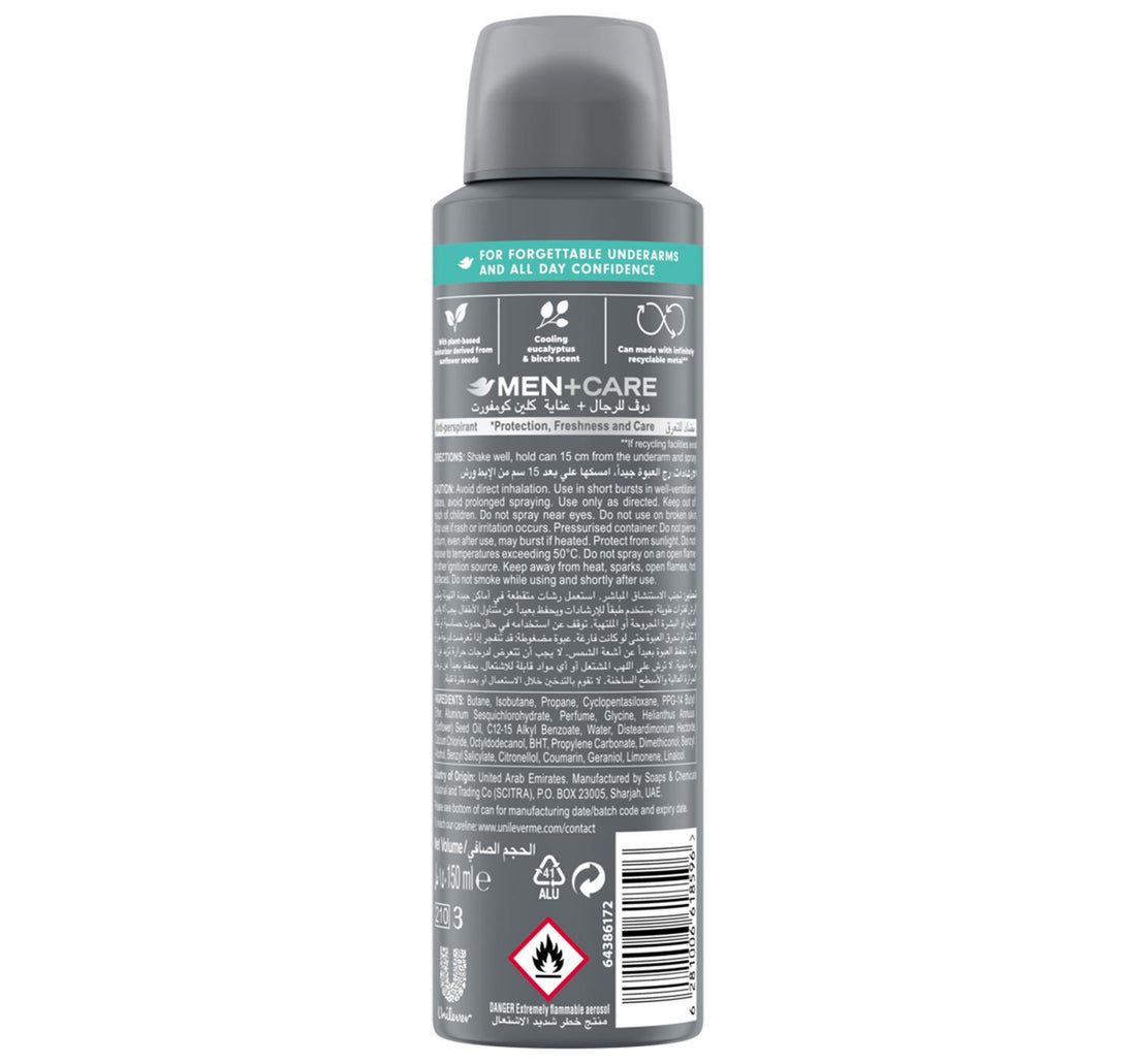 Dove Men+Care Anti-Perspirant Deodorant Spray Eucalyptus & Birch Plant-Based Moisturizer 72H Protection 150 ml