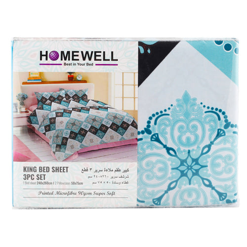 Homewell King Bedsheet Set 260 x 240cm 3pcs Set Microfibre Assorted