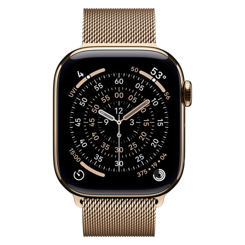Apple Watch Series 11 GPS + Cellular Smartwatch, 42 mm Gold Titanium Case with Gold Milanese Loop, MF8Y4AF/A