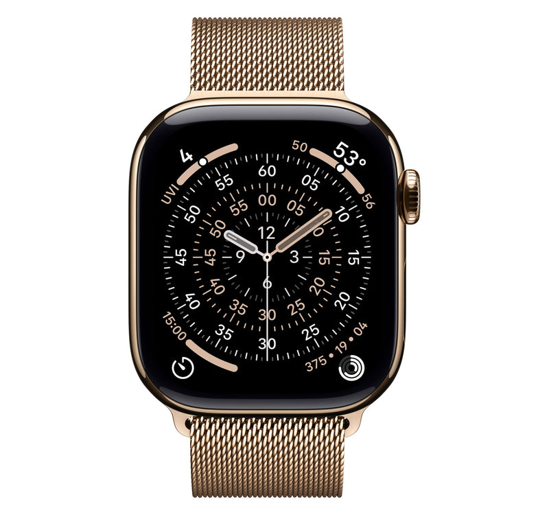 Apple Watch Series 11 GPS + Cellular Smartwatch, 42 mm Gold Titanium Case with Gold Milanese Loop, MF8Y4AF/A