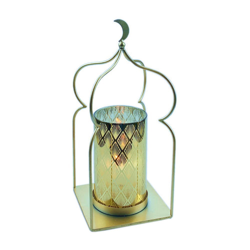Maple Leaf Home Metal Candle Holder with Amber Glass Tube, Gold
